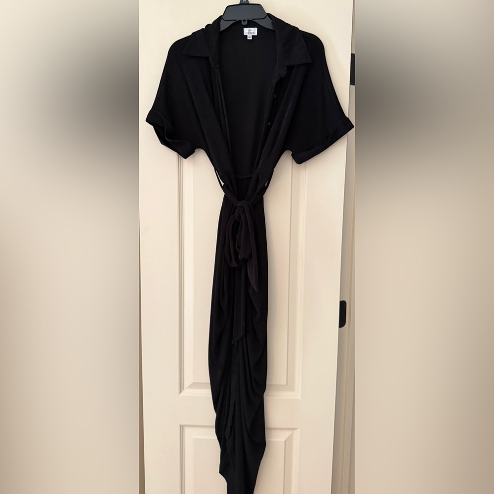 Black Wrap Shirt Dress - Unbranded